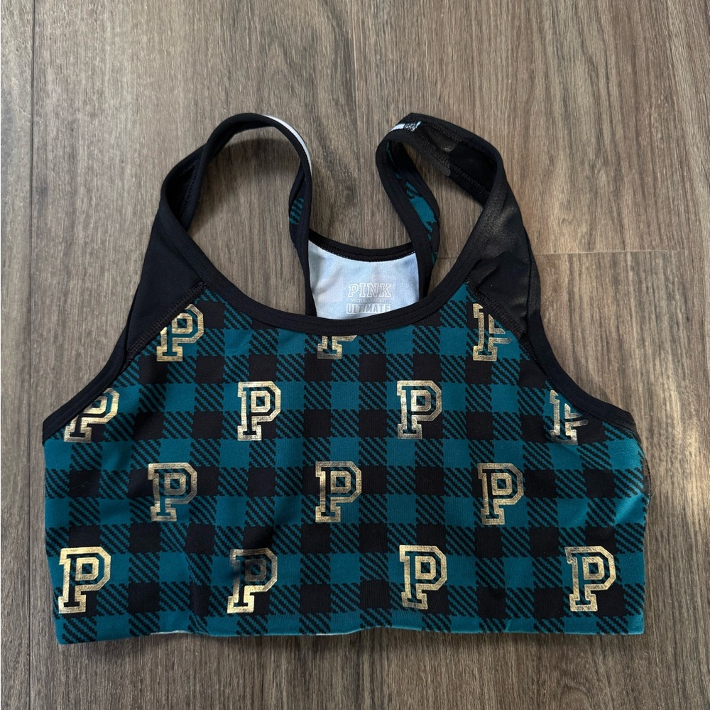 Victoria's Secret Teal and Black Plaid Sports Bra